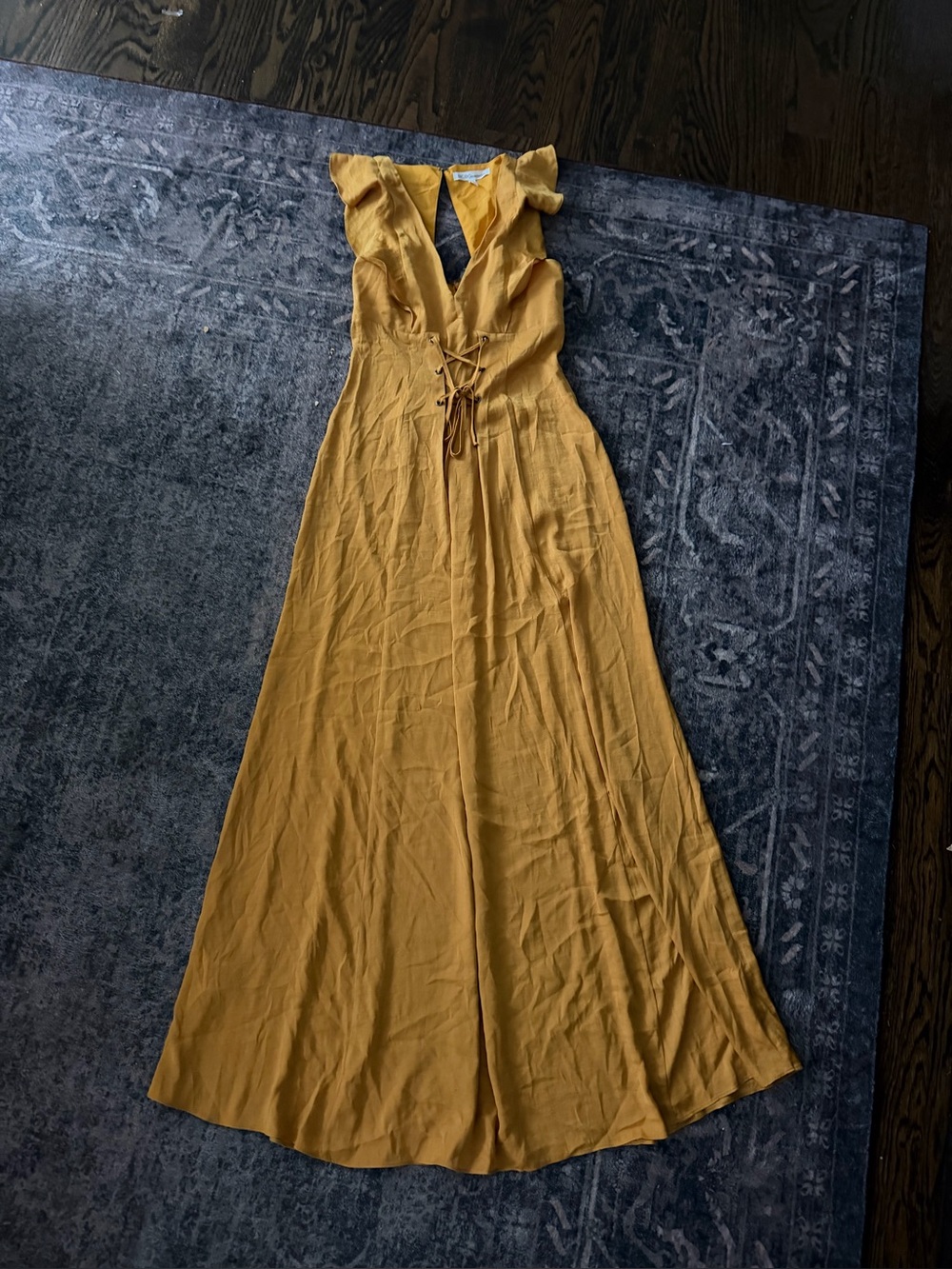 BCBGeneration Mustard Lace-Up V-Neck Maxi Dress